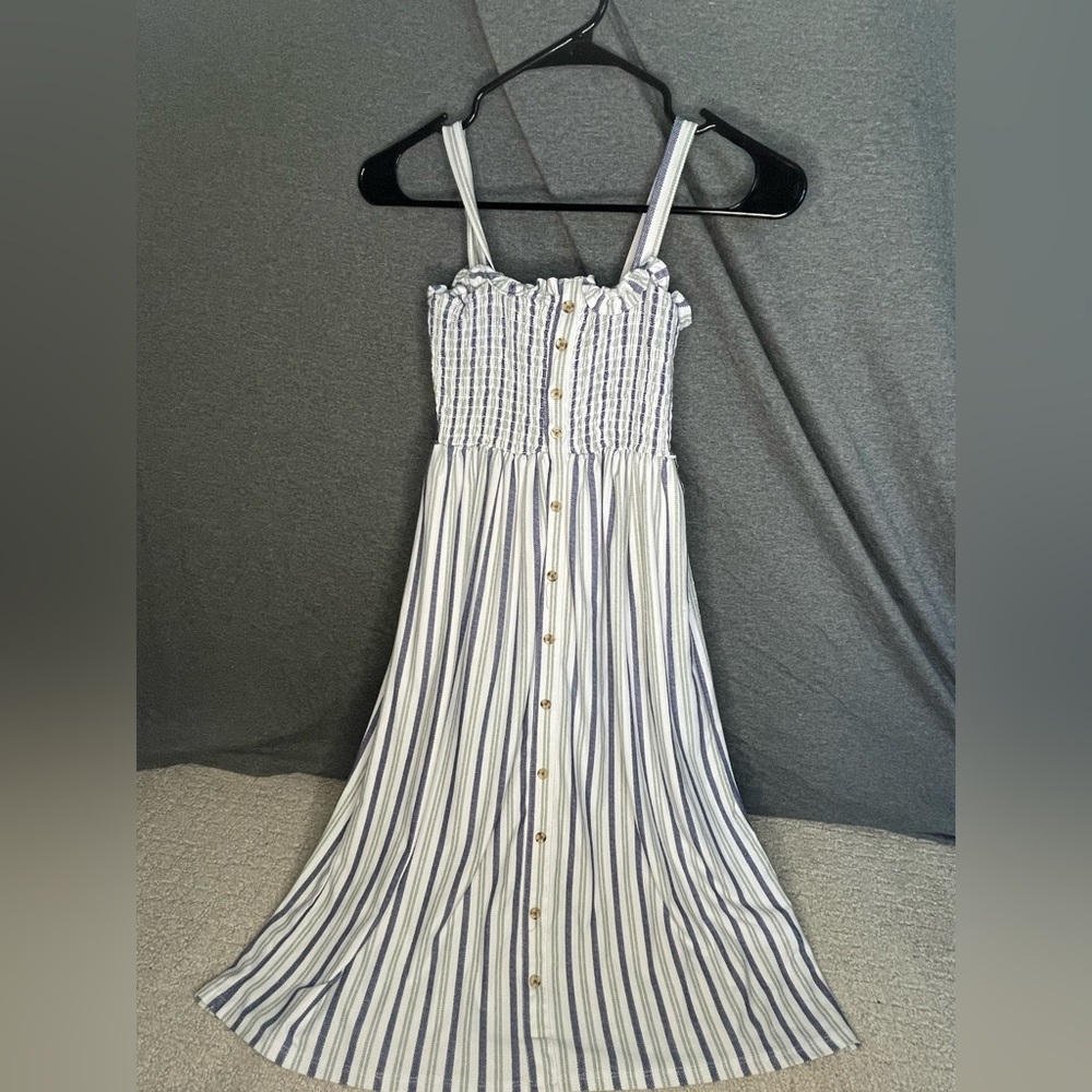 Blue and green striped dress